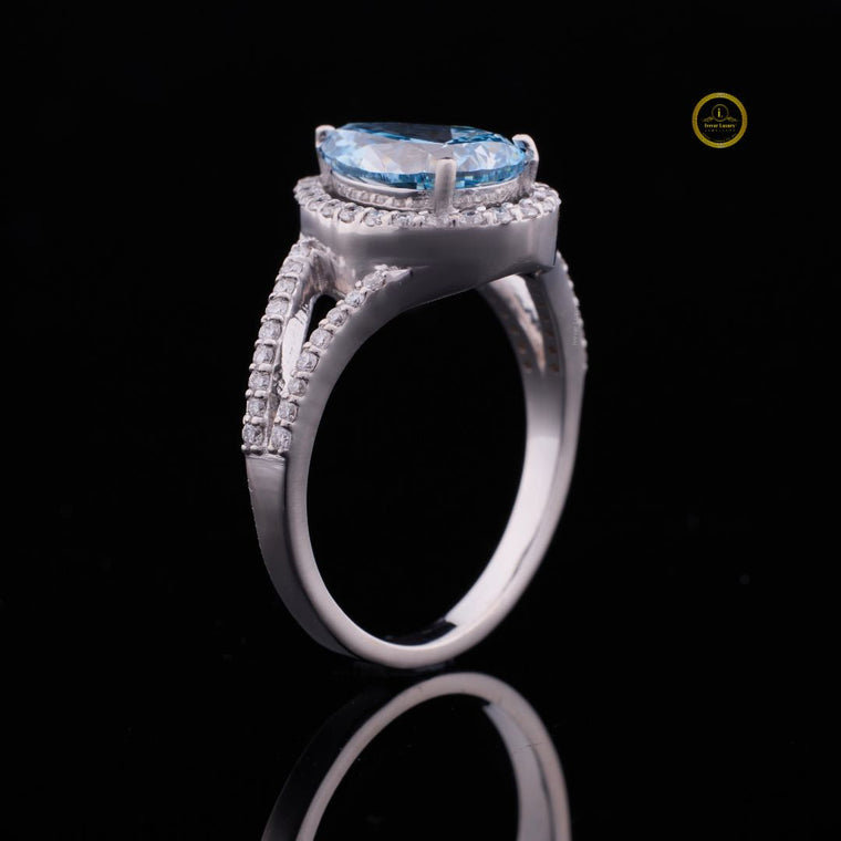 Fancy Vivid Blue Pear Moissanite With Halo Split Pave Band - view 2
