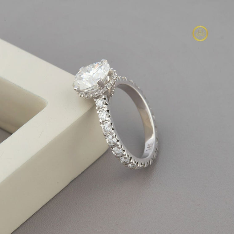 Oval Cut Moissanite Solitaire Pave Engagement Ring - view 2