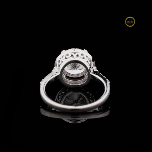 Round Halo Moissanite Ring with Pave Band - view 4