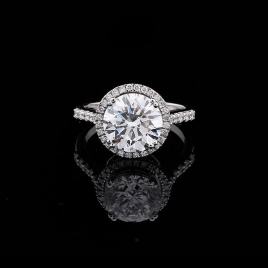2.00 CT Round Cut Halo Diamond Ring with Pave Band Moissanite Ring in Sterling Silver
