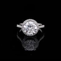3.00 CT Round Cut Halo Diamond Ring with Pave Band Lab Grown Ring in Sterling Silver