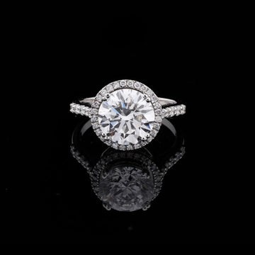 3.00 CT Round Cut Halo Diamond Ring with Pave Band Moissanite Ring in Sterling Silver