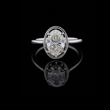 2.00 TCW Elegant Oval Cut Moissanite Diamond Solitaire Ring in Polished White Gold with bezel set Luxury Fine Jewelry Engagement Piece