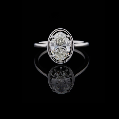 Oval Cut Lab Diamond Framed Solitaire Engagement Ring