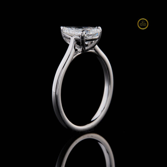 2.00 TCW Timeless Minimalist Design Pear Shaped Solitaire Moissanite Diamond Ring in Sleek White Gold