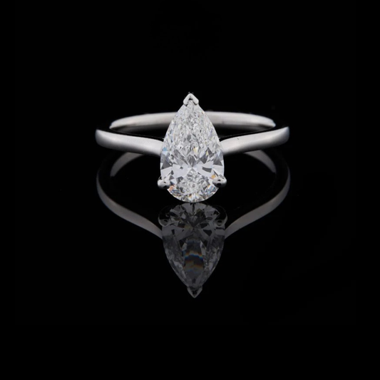 2.00 TCW Timeless Minimalist Design Pear Shaped Solitaire Moissanite Diamond Ring in Sleek White Gold