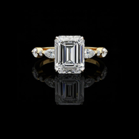 2.50 CT Emerald Cut Moissanite Diamond Radiance Ring with Marquise Side Stones Bridal Engagement Ring