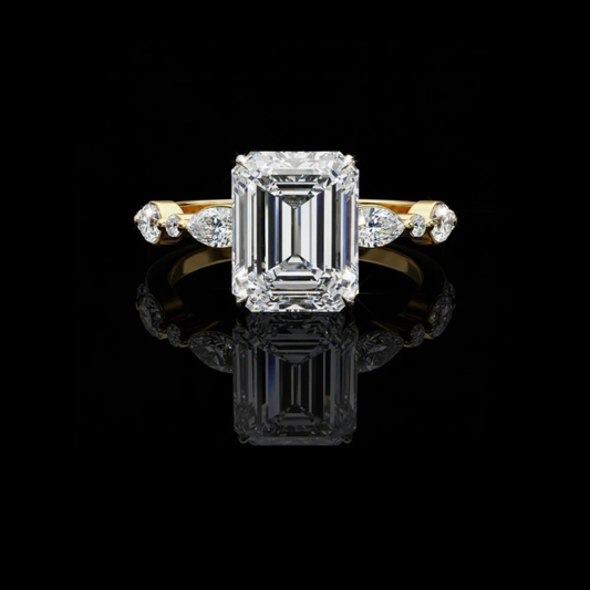 2.08 CT Emerald Cut Lab Grown Diamond Radiance Ring with Marquise Side Stones Bridal Engagement Ring