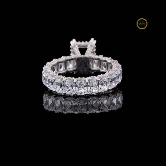Green Radiant Moissanite Wedding Band With Side Stone Eternity Ring - view 4