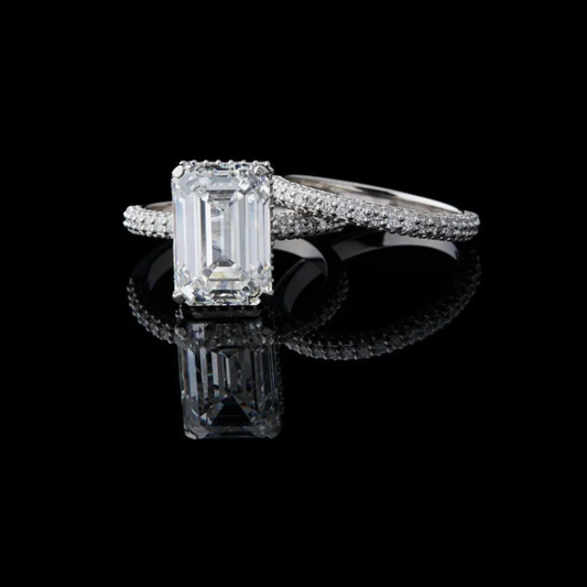 2.11 CT Charming Emerald Cut Lab Grown Diamond Bridal Set Ring Classic Design with Pave Band