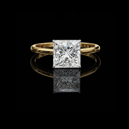 2.15 CT Elegant Gold Band Engagement Solitaire Ring Featuring a Radiant Princess Cut Lab Grown Diamond