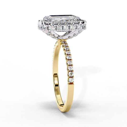 Radiant Cut Halo Moissanite Ring with Pave Band - view 4