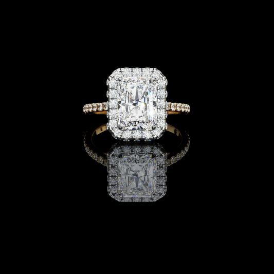 2.19 CT Exquisite Radiant Moissanite Diamond Halo Ring with Pave Set Diamond Accents on Elegant Band