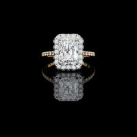 2.50 CT Exquisite Radiant Lab Diamond Halo Ring with Pave Set Diamond Accents on Elegant Band