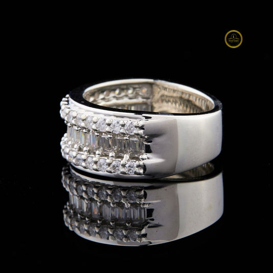 Baguette and Round Lab Diamond Wide Eternity Ring Wedding Band - view 3