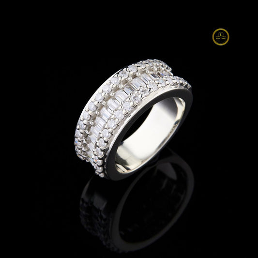 Baguette and Round Lab Diamond Wide Eternity Ring Wedding Band - view 2