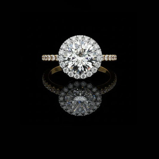 2.22 CT Eternal Bloom Round Cut Moissanite Diamond Halo Engagement Ring with Classic Pave Band