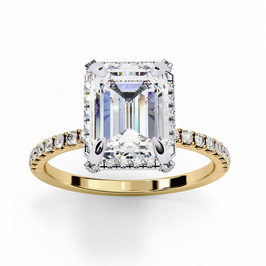 Emerald Cut Lab Diamond Solitaire Pave Engagement Rings - view 2