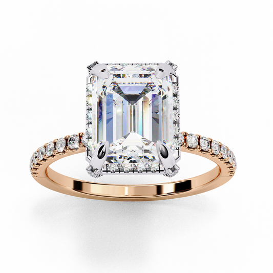 Emerald Cut Lab Diamond Solitaire Pave Engagement Rings - view 3
