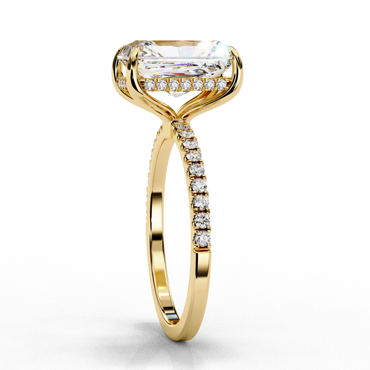 Hidden Halo Elongated Radiant Cut Lab Diamond Engagement Ring - view 4