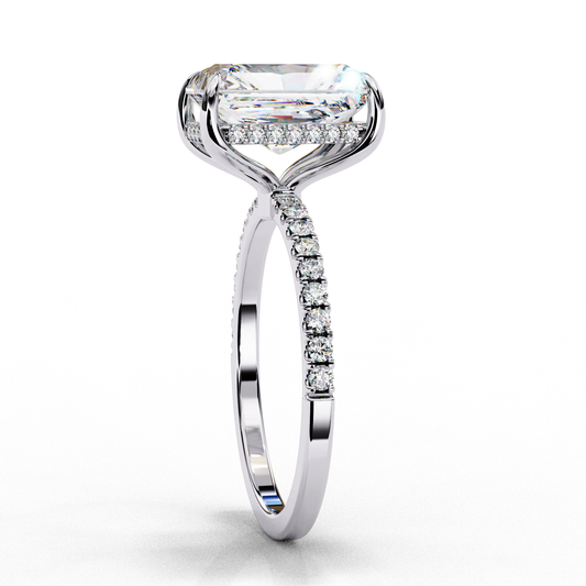 Hidden Halo Elongated Radiant Cut Lab Diamond Engagement Ring - view 3