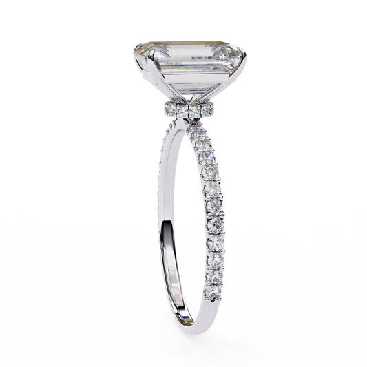 Micro Pave Emerald Cut Lab Diamond Solitaire Engagement Ring - view 4