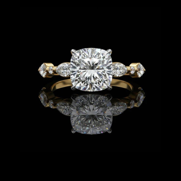 2.65 CT Unique Cushion Cut Moissanite Diamond Stone Bridal Ring with Marquise Side Stones Luxury Jewelry