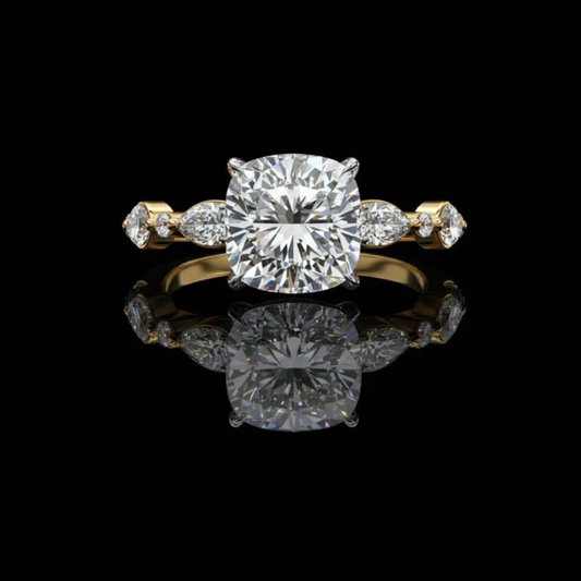 2.65 CT Unique Cushion Cut Moissanite Diamond Stone Bridal Ring with Marquise Side Stones Luxury Jewelry