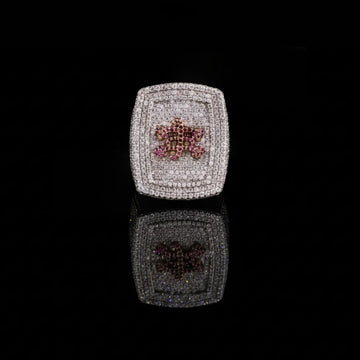 2.70 TCW Exquisite Round Lab Diamond Statement Ring Featuring Pave Diamonds & Vibrant Pink Floral as a Centerpiece