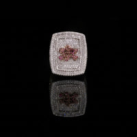 2.70 TCW Exquisite Round Moissanite Diamond Statement Ring Featuring Pave Diamonds & Vibrant Pink Floral as a Centerpiece