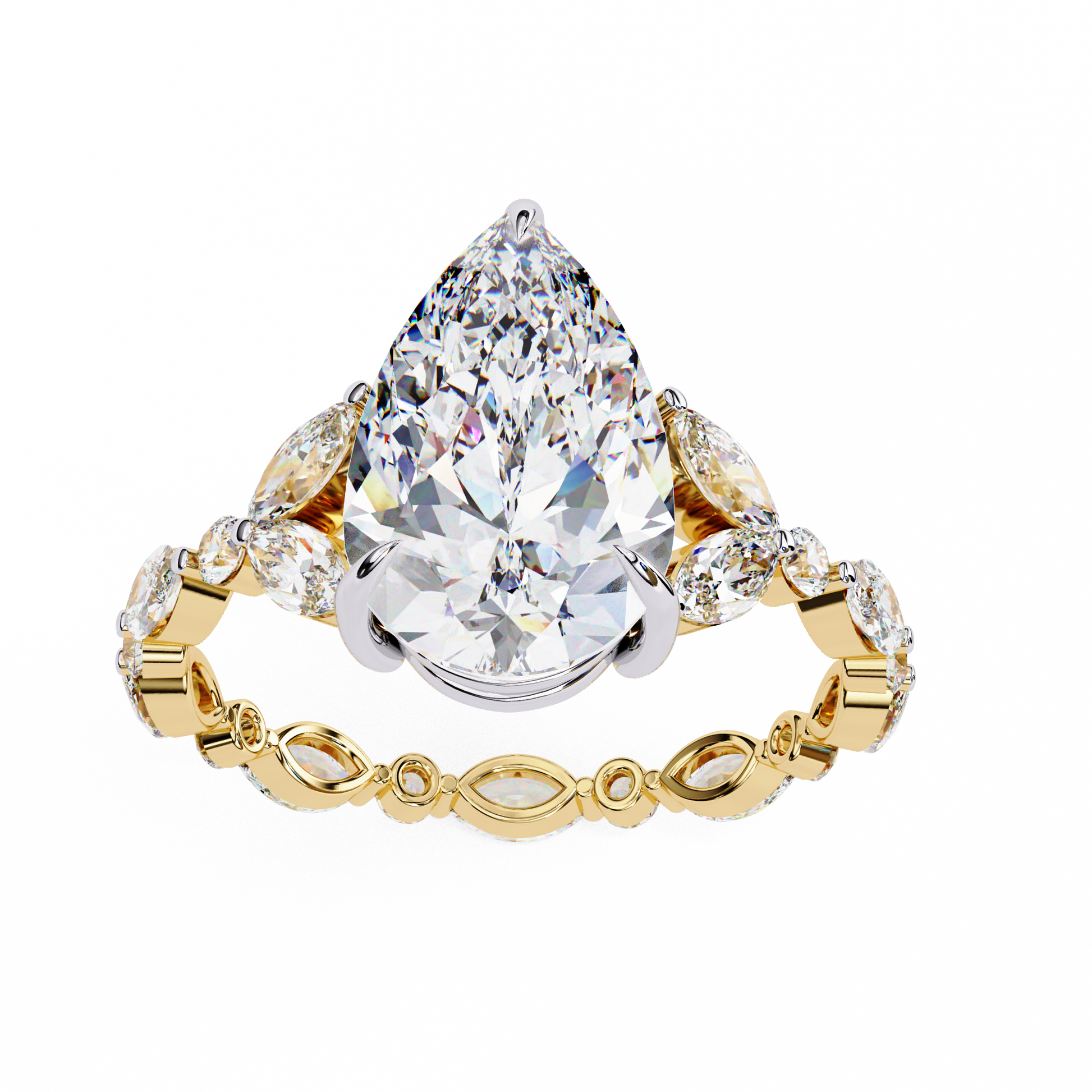Gold ring with a large pear-shaped diamond 