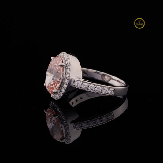 Halo Fancy Intense Red Oval Lab Diamond Engagement Ring - view 3