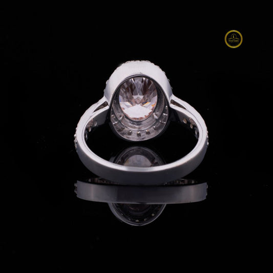 Halo Fancy Intense Red Oval Moissanite Engagement Ring - view 4