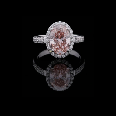 Halo Fancy Intense Red Oval Lab Diamond Engagement Ring