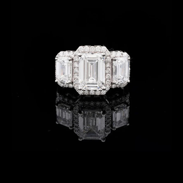 3.50 CT Classic Handcrafted Gold Emerald Cut Moissanite Diamond Three Stone Ring