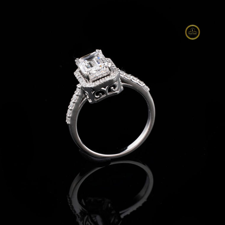 Emerald Cut Halo Moissanite Ring - view 2