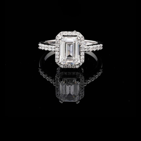 3.00 CT Exquisite Emerald Cut Lab Grown Diamond Halo Bridal Ring for Proposals