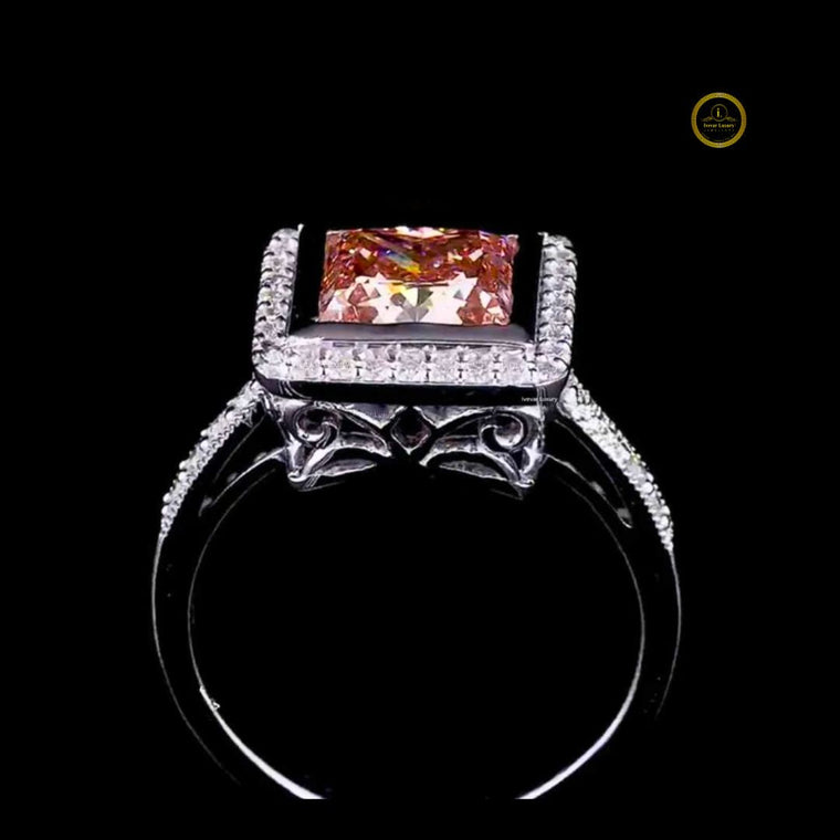 Fancy Vivid Brown Princess Moissanite Ring Halo Pave Band - view 2