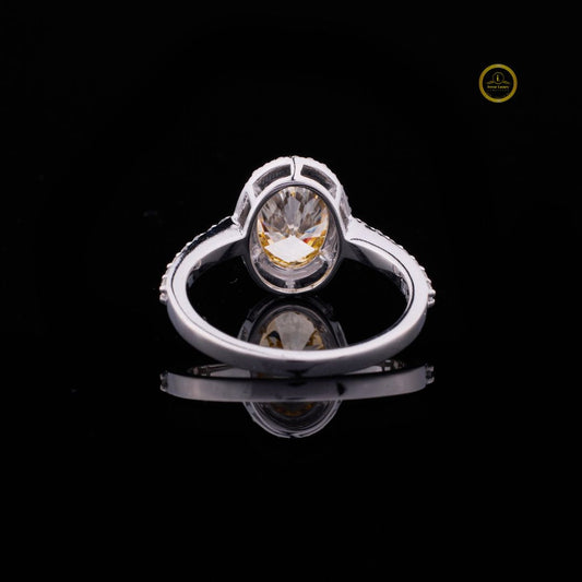 Fancy Vivid Yellow Oval Lab Diamond Halo Anniversary Ring With Pave Setting - view 4