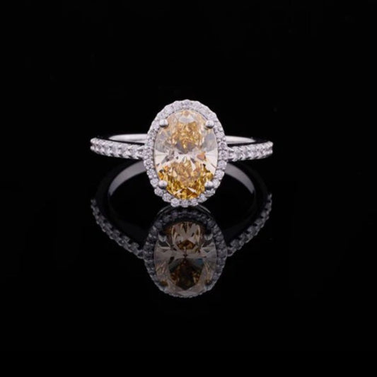 3.00 CT Radiant Fancy Vivid Yellow Oval Cut Moissanite Diamond Custom Ring with Pave Band for Her