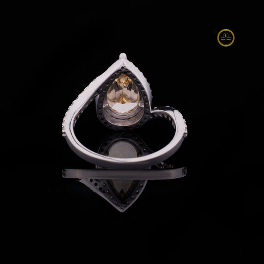 Fancy Vivid Yellow Pear Moissanite Ring Halo Wedding Band - view 4