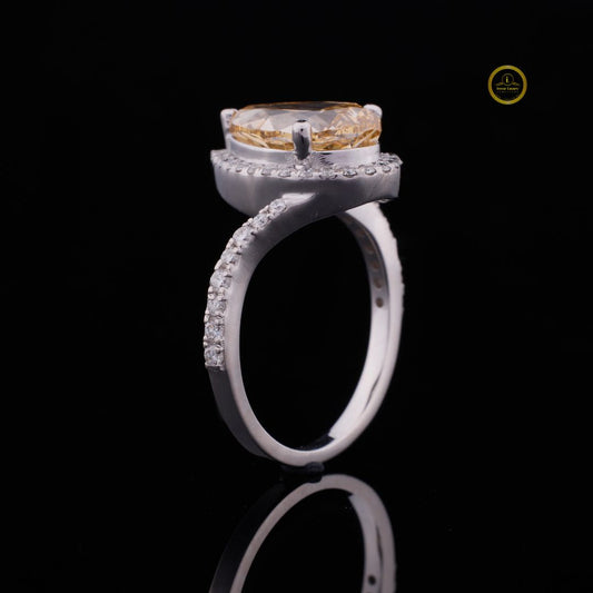 Fancy Vivid Yellow Pear Moissanite Ring Halo Wedding Band - view 2