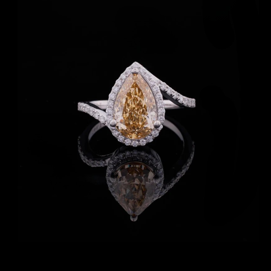 3.02 CT Luxurious Fancy Vivid Yellow Pear Cut Moissanite Diamond Ring in Silver By Ivevar
