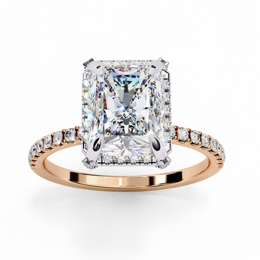 Radiant Cut Lab Diamond Solitaire Ring With Pave Diamond Band - view 3
