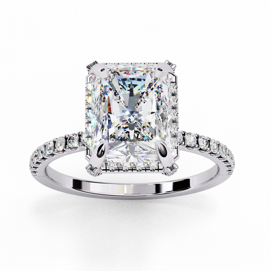 Radiant Cut Lab Diamond Solitaire Ring With Pave Diamond Band - view 4