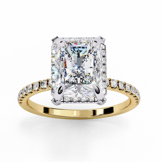 Radiant Cut Moissanite Diamond Solitaire Ring with Pave Diamond Band