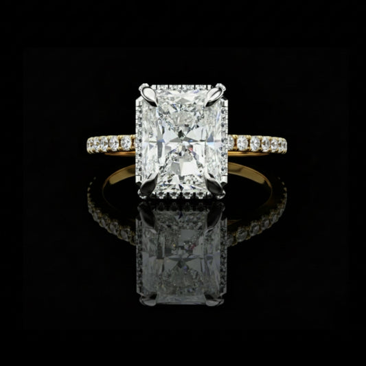 3.03 CT A Symphony of Light Radiant Moissanite Diamond Centerpiece with a Pave Set Gold Band
