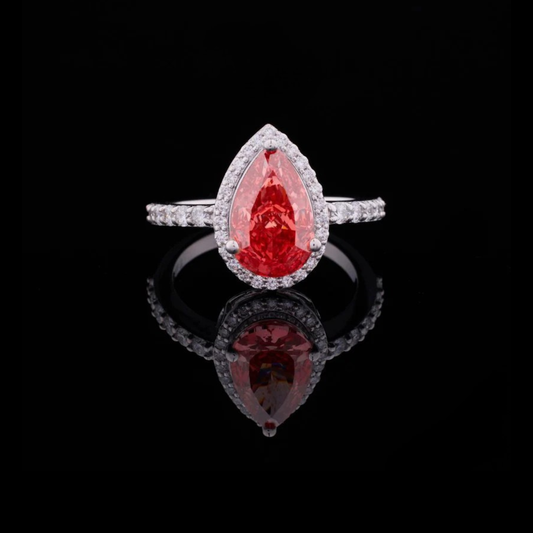 3.04 CT Hot Selling Fancy Vivid Red Pear Cut Moissanite Diamond Trendy Sterling Silver Ring for Women