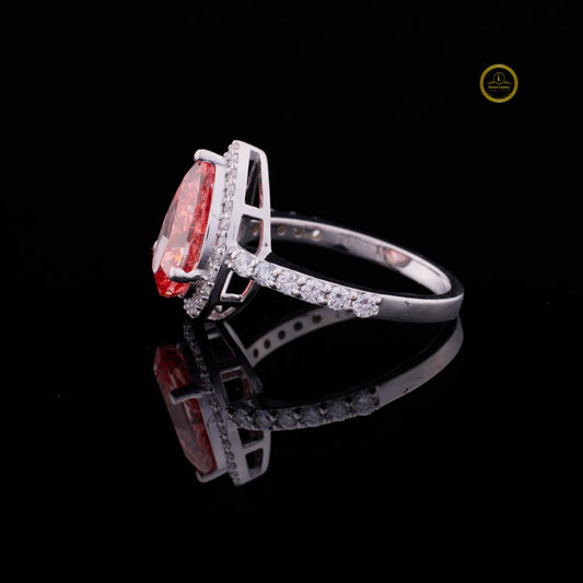 Fancy Vivid Red Pear Lab Diamond Pave Halo Ring - view 3