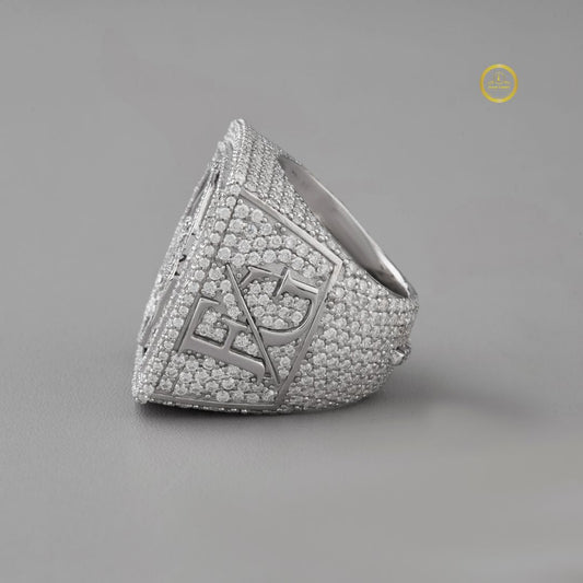 Custom Iced Out Monogram Signet Moissanite Pave Ring - view 4